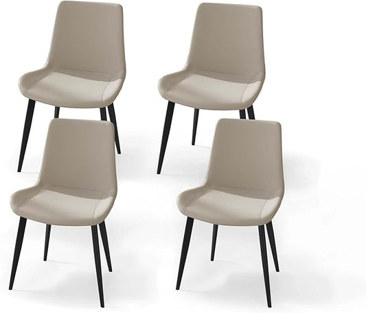 Dining Chairs with Comfortable Backrest and Sturdy Metal Legs, Modern Upholstered PU Leather Kitchen & Office Chairs for Dining Room, Restaurant Or Living Room (White, 4-Set)