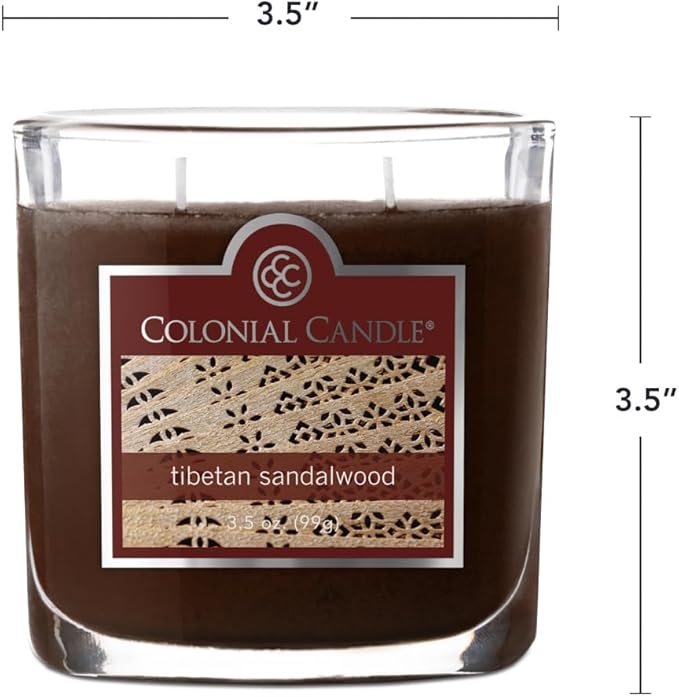 Colonial Candle Tibetan Sandalwood Scented Jar Candle, 2 Wick, 3.5 oz, Mottled Wax Candle (Pack of 4)