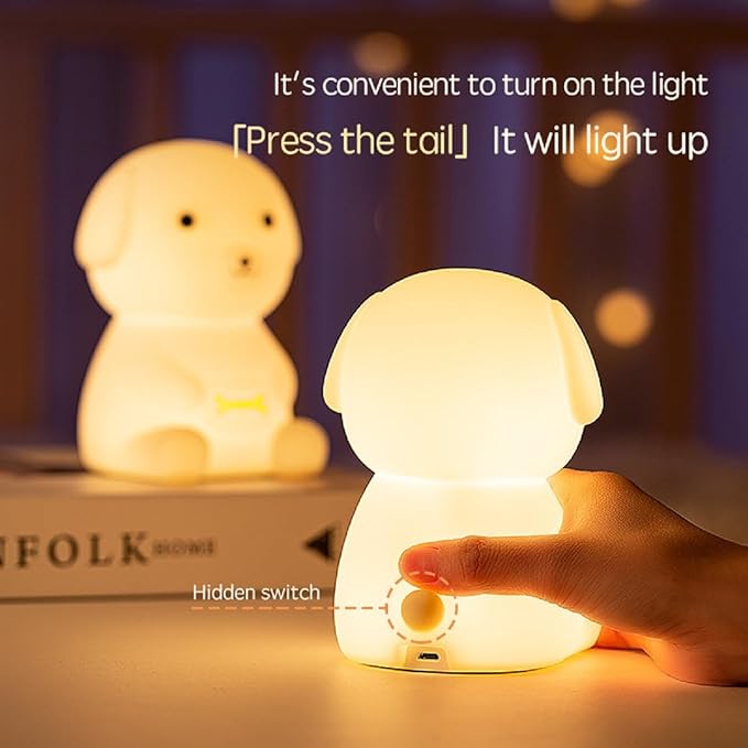 Puppy Night Light for Adults Kids,Kawaii Dog Lamp 7 Colors & 2 Brightness 20/40min Timer,Soft Silicone Night Light Rechargeable Light Table Lamp Bedside Lamp,Room Decor Gifts for Boys Girls