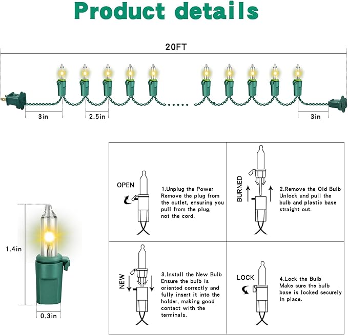 LED Christmas StringLights 20FT 100 Count, Mini Waterproof Christma String Lights, Warm White Mini LED Lights Plug in, Outdoor Christmas Lights for House, Tree Lights for Patio Garden Porch