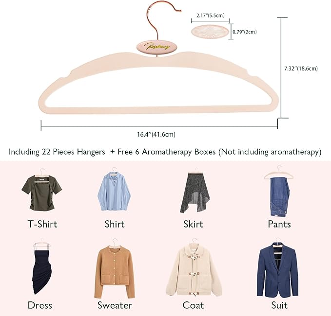 ManGotree Velvet Coat Hangers with Empty Aromatherapy Boxes, Non-Slip Short Neck Hangers, Ultra-Thin Space Saving Suit Hanger for Jacket, Shirt, Dress, Pants (22 Pack, Light Pink)