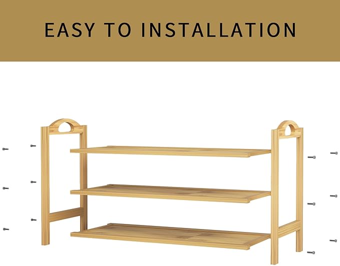 UDEAR Bamboo Shoe Rack 3-Tier Shoe Storage Organizer Entryway Shoe Shelf