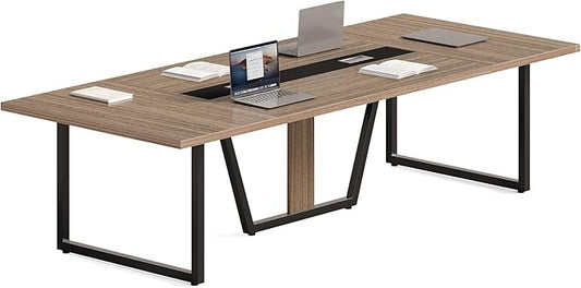 LITTLE TREE 8FT Conference Table for 10 People, Large Meeting Table, Modern Wooden Conference Room Table with Cable Management, Business Training Table with Strong Metal Legs for Office, Maple Color