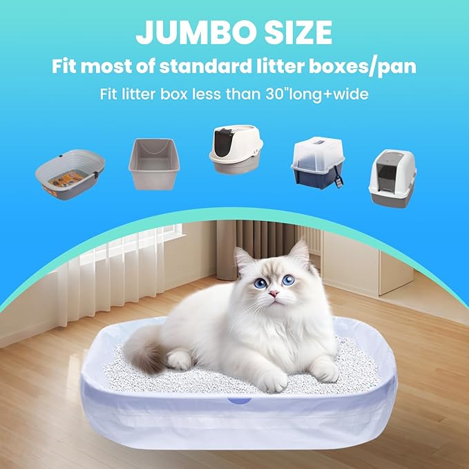60 Pack Jumbo Cat Litter Bags - 3MIL Extra Thick Leakproof Litter Box Liners, 31"x18" Heavy Duty Drawstring Cat Litter Liners for Automatic Litter Box, Odor Control Disposable Kitty Litter Bags 6 Roll