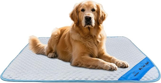 Pet Cooling Mat for Dogs & Cats – Ice-Silk Breathable Washable Foldable Cooling Blanket, Durable Portable Non-Slip Dog Bed for Crate, Kennel, Car & Outdoor Use, Blue (Large)