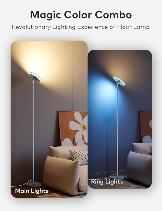 Bright Floor Lamp,42W 3700LM LED Torchiere Floor Lamps for Living Room, 71in. Modern Tall Standing Light with Remote,Color & Brightness Dimmable Sky Light,1/2/3H Timer for Bedroom,Office(Gray)