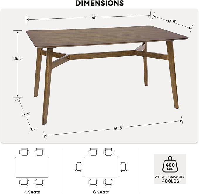 VESCASA 5-Piece Dining Set, 59" L Colonial Oak Rectangle Wood Dining Table with 4 Curved Back Faux Leather Brown Wood Dining Chairs for Dining Room, Kitchen, Restaurant, Dining Set for 4
