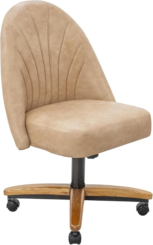 Chromcraft Caster Swivel Tilt Dining Chairs, PU Leather Chairs with Soft Wheels, Ultra Comfy Sturdy Kitchen Chairs, Rolling Chair on Wheels for Home (Ivanhoe NPL Nude)