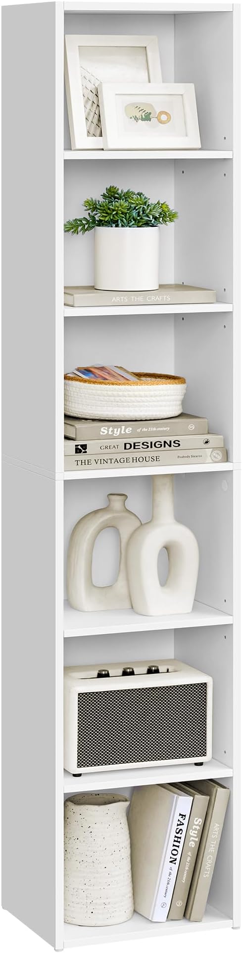 VASAGLE Custos Collection - Bookshelf, 6-Tier Bookcase, Book Shelf, Open Storage Shelf, 9.4 x 11.9 x 63.3 Inches, for Living Room, Home Office, Dinning Room, Cloud White ULBC411W01