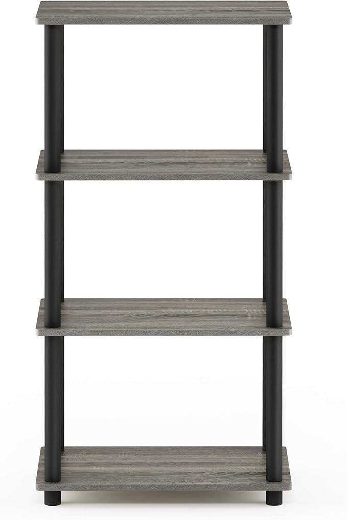 Furinno Turn-N-Tube No Tool 4-Tier Storage Shelf, Narrow, French Oak Grey/Black