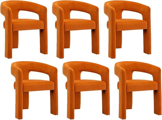 Modern Barrel Dining Chairs Set of 6, Velvet Upholstered Accent Side Chair with Arms Comfy Makeup Vanity Chairs, Dining Living Room Kitchen Chairs, Orange