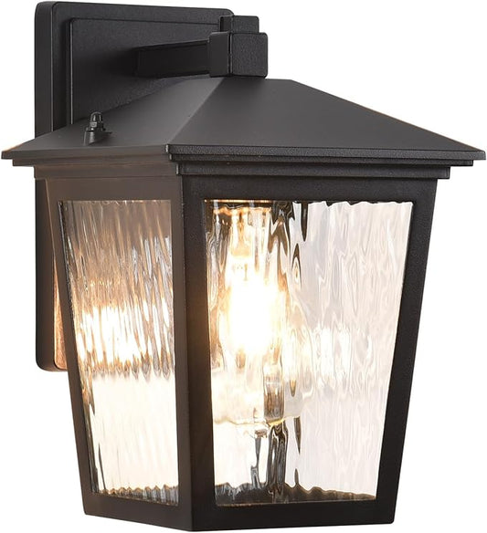 Wall Light, Exterior Waterproof Sconce in Black, Anti-Rust Light Fixture with Water Glass, Modern Outdoor Lantern for House Balcony Entryway Garage