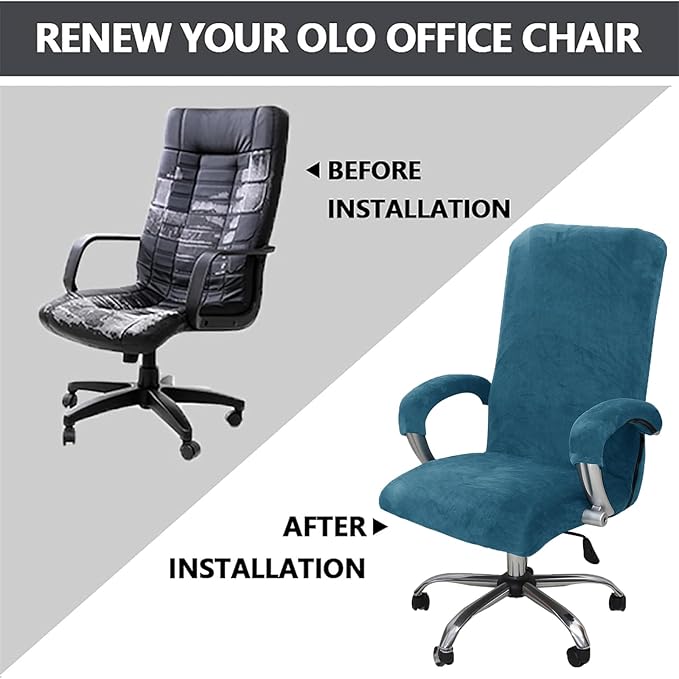 Velvet Plush Stretchable Office Computer Chair Cover Ergonomic - Cat Proof Protector for Mesh Office Desk Chair with Wheels and Armrests - Executive Rotating Chairs for Home Office,Peacock Blue,XL