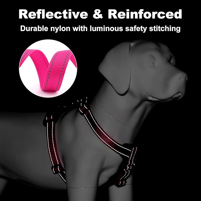 Plutus Pet Adjustable No Pull Dog Harness with Leather Accents, Heavy Duty Reflective Nylon Vest for Training, Hiking, Easy Walk Harness for Small, Medium, Large Dogs (Hot Pink, S)