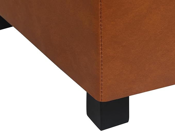 Joveco 32" Leather Storage Ottoman Bench, Rectangle Foot Rest Stool for Living Room, Bedroom, Entryway, Cognac Brown