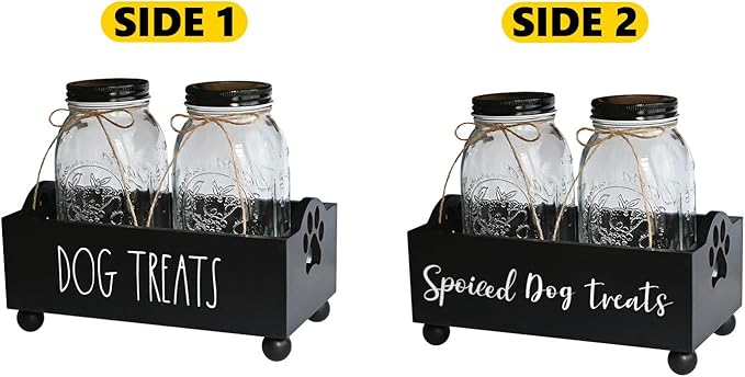 Dog Treat Container, Pet Treat Holder with Glass Jars, Farmhouse Dog Food Storage Organizer, Airtight Dog Treat Bin, Cat Dog Biscuit Dispenser, Pet Accessories (Black - 2 Glass Jars)