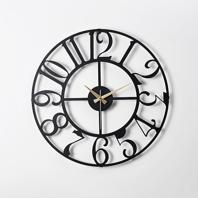 Large Metal Wall Clock | 20 inch Size Silent Battery Operated Large Size Analog Black Wall Clocks | Modern Wall Decor for Living Room Bedroom Kitchen Home Office