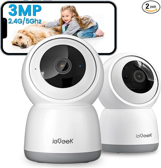 ieGeek Security Camera Indoor, 5G/2.4G WiFi Pet Cameras for Home Security, 2K Dog Cam w/Auto Tracking, Smart Motion Detection, Phone App, Baby Monitor, 3MP Night Vision, Works with Alexa(2 Pack)