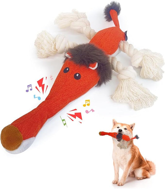 Squeaky Dog Toys for Medium Dogs - Durable Dog Toys for Aggressive Chewers to Keep Them Busy - Interactive Plush Chew Toy with Squeaker for Training Reward & Gift - Orange