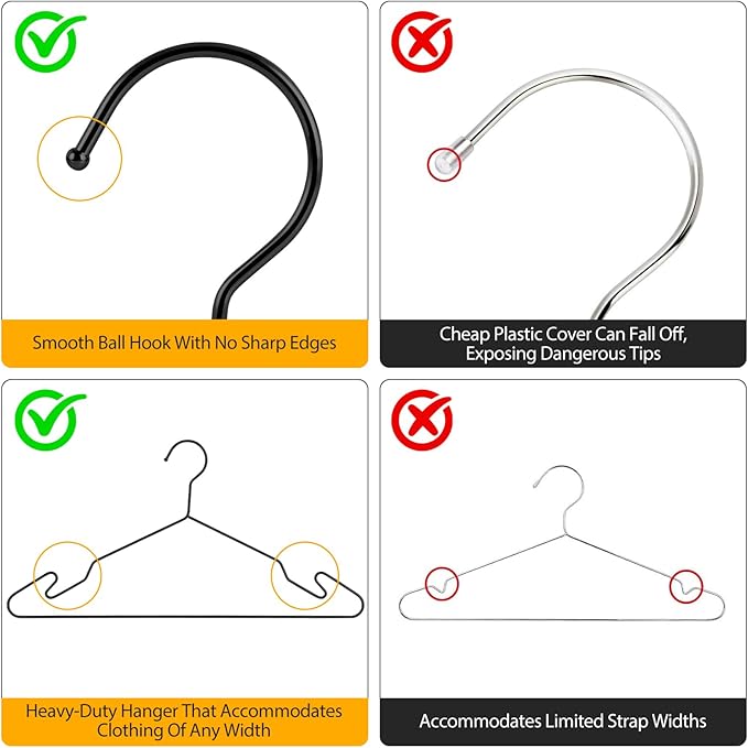 Black Aluminum Hangers, 16.5 Inch Smooth and Durable Metal Shirt Dress Hanger, Lightweight and Sturdy Metal Hanger for Suit Jackets and Casual Pants (20 Pack) (Black, Black-20P)