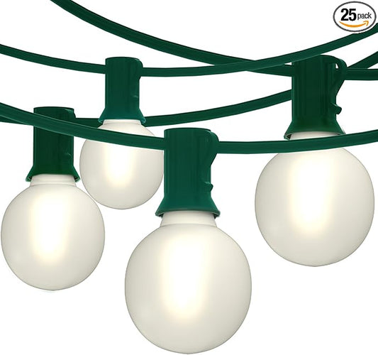 G40 LED Christmas Lights Outdoor-50FT Globe Christmas String Lights with 27 LED Frosted White Bulbs for Backyard Bistro Porch Deck Balcony Christmas Decorations