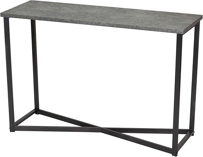 Household Essentials Jamestown Console Sofa Table Rustic Slate Concrete and Black Metal