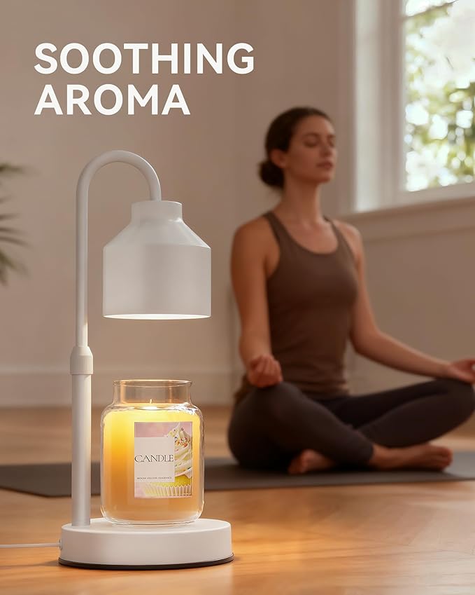 Electric Candle Warmer Lamp White, Candle Lamp Warmer with Timer, Wax Warmer Lamp for Jar Candles, Adjustable Height Candle Light Warmer with 2 Bulbs