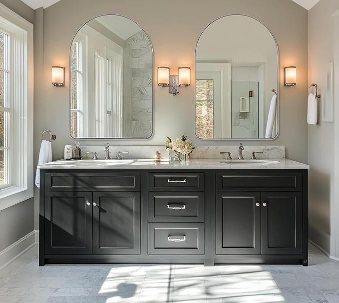 ANDY STAR 30 x 40 Inch Arched Mirror, Bathroom Mirror in Stainless Steel Metal Frame, Arch Top Rounded Corner Set Design Wall Mount Hangs Vertical