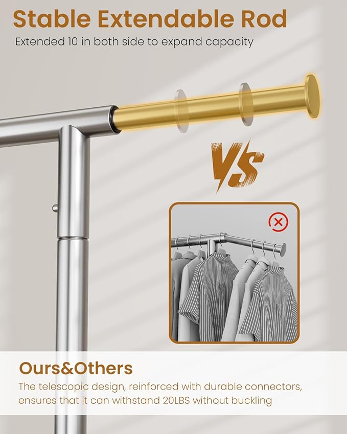 Heavy Duty Garment Rack, Metal Clothes Rack Load 450 LBS, Rolling Clothing Racks for Hanging Clothes with Lockable Wheels, Wardrobe Closet Coat Racks for Bedroom, Silver