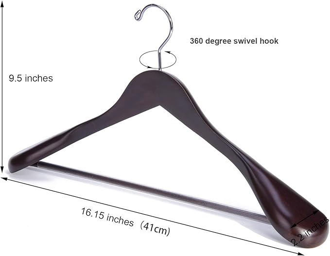 Nature Smile Wooden Coat Suit Hangers Womans Wood Jacket Outerwear Shirt Hangers Anti Slip Bar with Screw 6 Pack (16 inch Mahogany)
