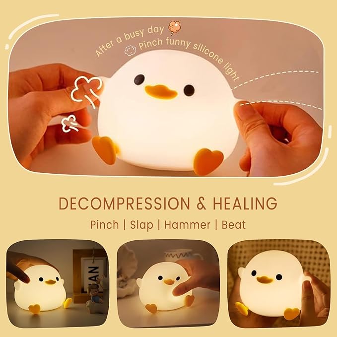 Duck Lamp, Cute DoDo Duck Night Light , Dimmable Ducky Night Lamp, Silicone LED Squishy Nursery Nightlight for Kids , Rechargeable Bedside Touch Animal Lamp, Dorm Decor Xmas Gift Toy for Baby/Kids