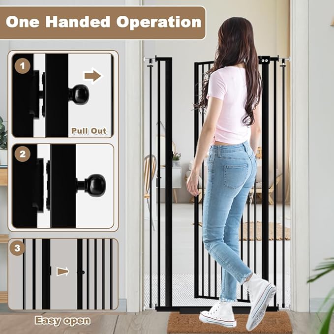 57" Extra Tall Cat Gate 52.76'' - 57.48'' Extra Wide Dog Gate Indoor, Walk Through Swing Auto Close Safety Baby Gates with Door, Pet Gate Toddler Kids Child for Stairs, Doorways