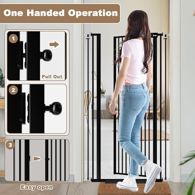 57" Extra Tall Pet Gate for Doorway 33.86'' - 38.58'' Wide Cat Gate Indoor for Stairs, Pressure Mounted Auto Close Tall Dog Gate Baby Safety Child Gate for Kids Dogs Puppy Cats (Black)
