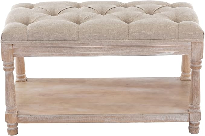 Kmax Storage Entryway Bench Tufted Shoe Rack Bench Wood Window Bench for Hallway Entrance Bedroom Corner-1 Seat, Beige