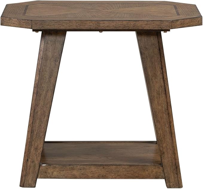 Liberty Furniture Carolina Park Octagonal End Table for Living Room - Amber Brown Oak