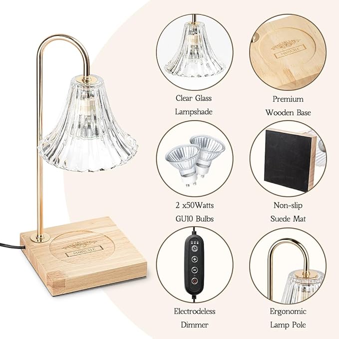 Marycele Candle Warmer Lamp with Timer, Candle Wax Warmer Flower Lamp Dimmable, Birthday Day Gifts for Mom Women, Home Fragrance Accessories for Dorm Room Decor