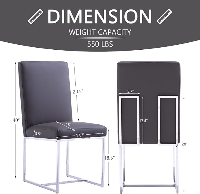 AUZ Grey and Silver PU Leather Dining Room Chairs Set of 4