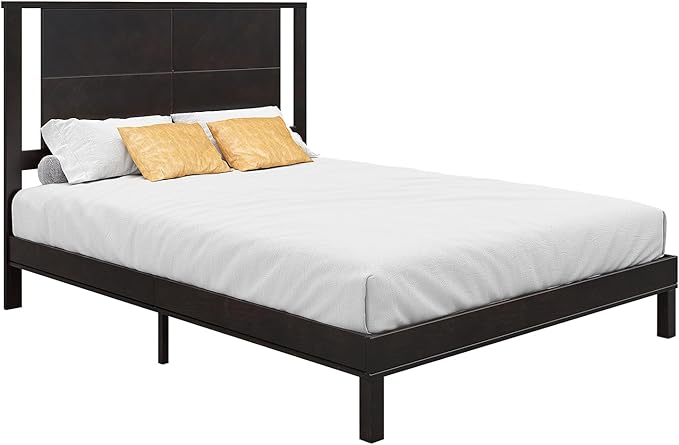 AMERLIFE Solid Wood Queen Size Bed Frame with Headboard, Rustic Style Platform Bed Frame with Under-Bed Storage, No Box Spring Needed, Noise Free, Easy Assembly, Dark Brown