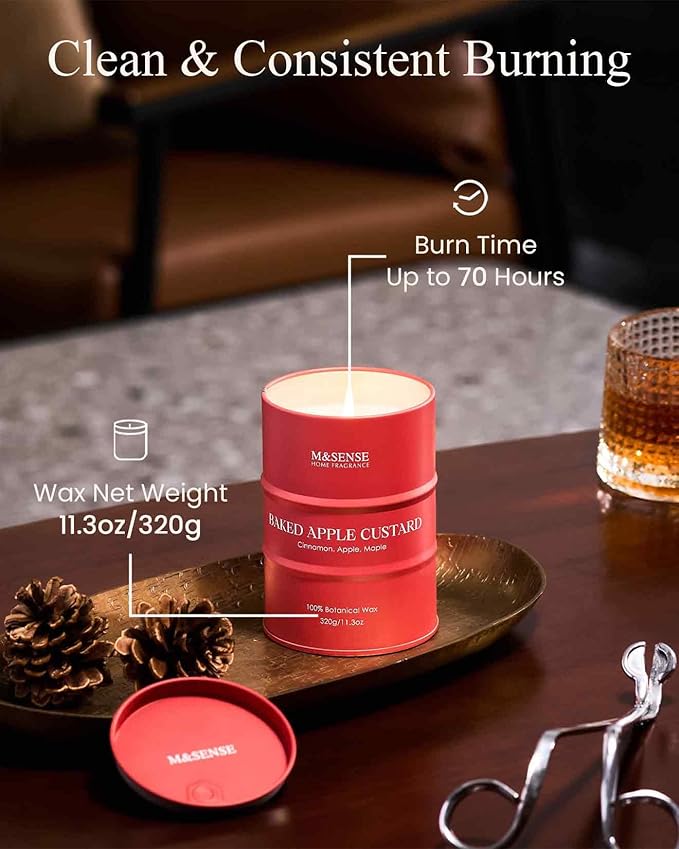 M&SENSE Baked Apple Scented Candles Christmas Decor,Natural Non Toxic,Christmas Candle for Stress Relief Meditation Relaxing, Housewarming Gifts for Women Men, 11.3oz 70 Hour Long Burning