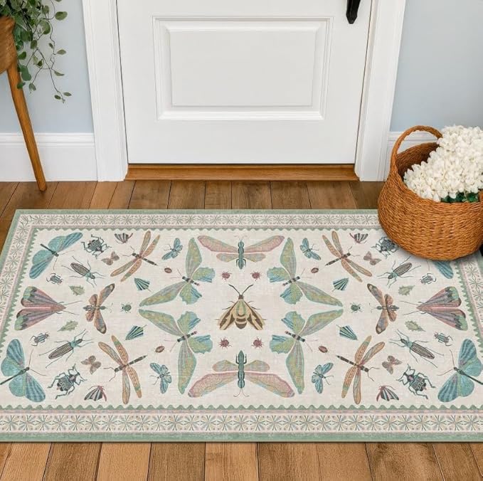 Mint Green Washable Bathroom Rug - 2x4 Small Kitchen Rugs for Front Door Indoor Entrance, Low Pile Stain Resistant, Colorful Cool Aethestic