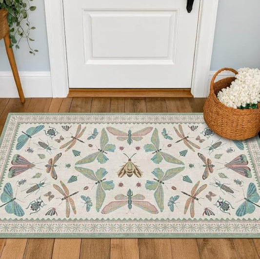 Mint Green Washable Bathroom Rug - 2x4 Small Kitchen Rugs for Front Door Indoor Entrance, Low Pile Stain Resistant, Colorful Cool Aethestic