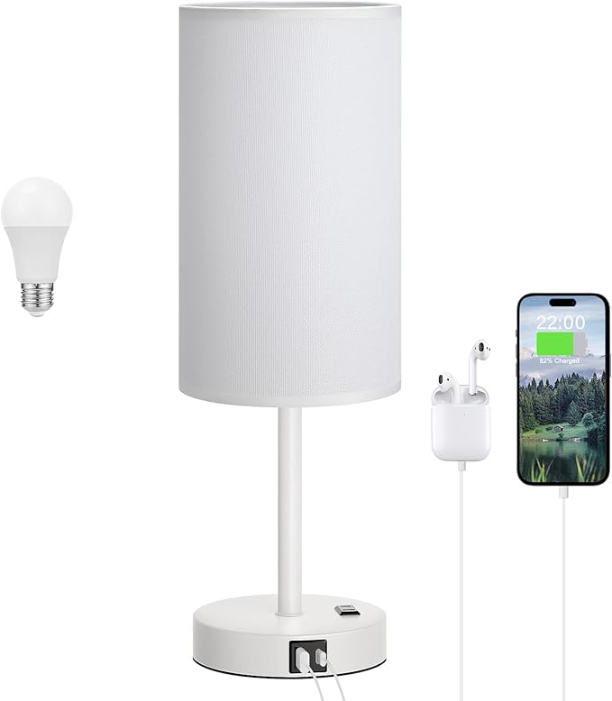 Dicoool Touch Bedside Table Lamp with USB - 3 Way Dimmable White Lamp for Bedroom Nightstand, Desk Lamp with Charging Station for Dorm, Office, Kids Room, Living Room