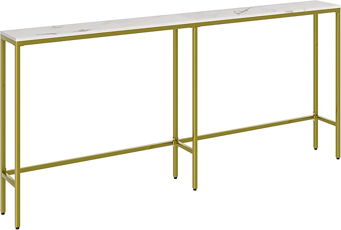 70.9" Console Table,Modern Extra Narrow Long Sofa Table Behind Couch,Skinny Entry Table with Gold Metal Frame for Living Room, Hallway,Marble White
