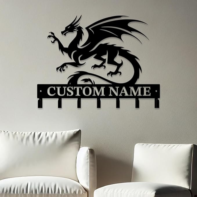Personalized Evil Dragons Keys Hooks,Custom Name Metal Dragons Art Keys Hooks,Metal Dragons Lover Wall Home Storage Decorative Keys Hooks,Key Holder Hooks for Wall (Style B)