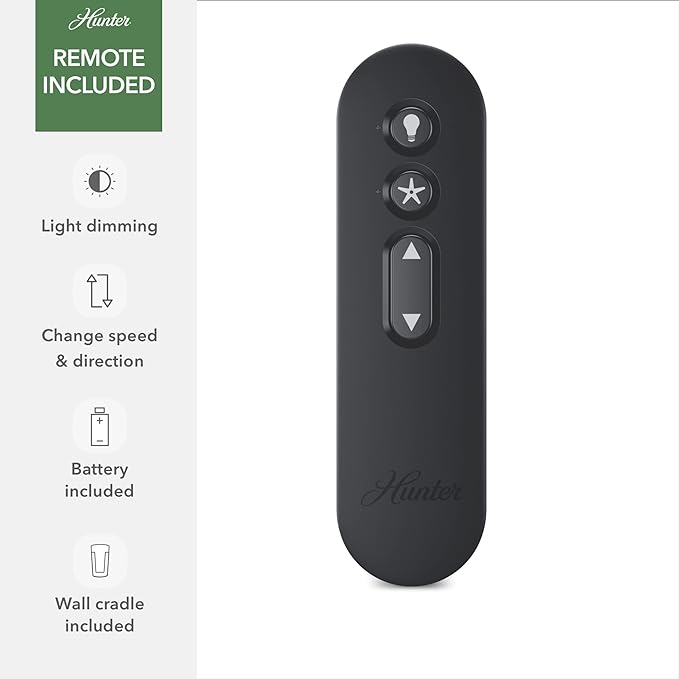 Hunter 52 inch Indoor Ceiling Fan with LED Lights and Remote Control - Black Ceiling Fan, Standard Mount, 5 Blades, For Bedroom, Living Room, or Kitchen, Quiet - Bennett 54189, Matte Black