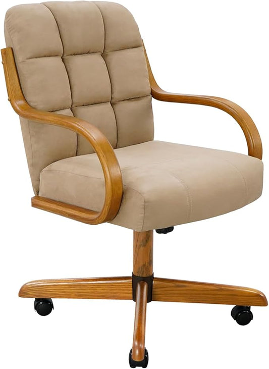 Chromcraft Douglas Set of 1 Casual Dining Chair Caster Swivel Tilt Fabric Dinning Chair Ultra Comfortable Sturdy Kitchen Chair with Rolling Wheels for Home Kitchen(Light Brown-Chestnut)