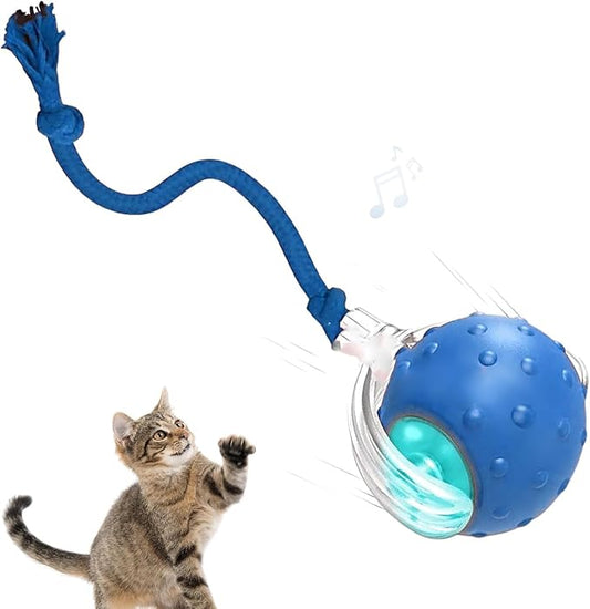 Dog Toy, 360° Rolling Interactive Ball Cat Toy with Realistic Bird Chirping Sounds, Fast Moving Balls Toys for Pets | Automatic Obstacle Avoidance, Rechargeable, Tough (Blue)