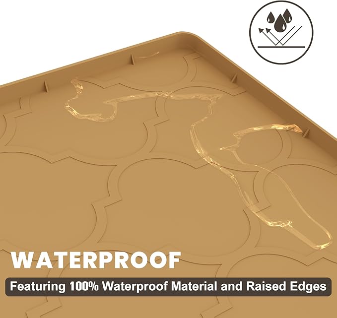Cat Mat for Litter Box, 38" X 26" Silicone Cat Litter Trapping Mat, Easy Clean for Scatter Control, Soft on Kitty Paws, Waterproof, Urine-Proof, Non-Slip Kitty Litter Mat for Floor, Brown