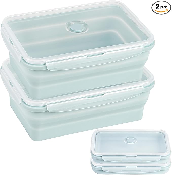 Extra Large Collapsible Silicone Food Storage Containers With Lids & Air Vent, 2 Pack 2000ml/68oz, XXL Foldable Marinade Container for Kitchen, Camping, Dishwasher, Microwave, Freezer Safe, BPA Free