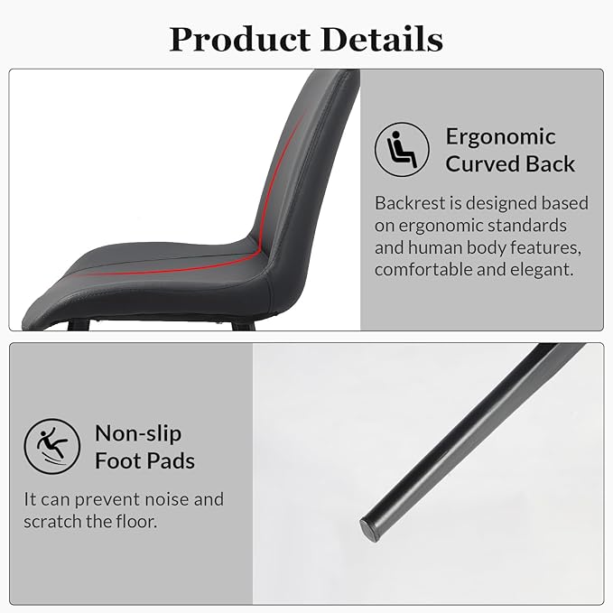 Dining Chairs, Modern PU Leather Dining Room Chair with Sturdy Metal Legs, Upholstered Seat Dinner Chairs Accent Side Chairs for Indoor Kitchen Living Room (Black, Set of 4)